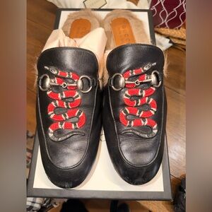 Gucci Black and Red Snake Embroidered mens slip on loafer